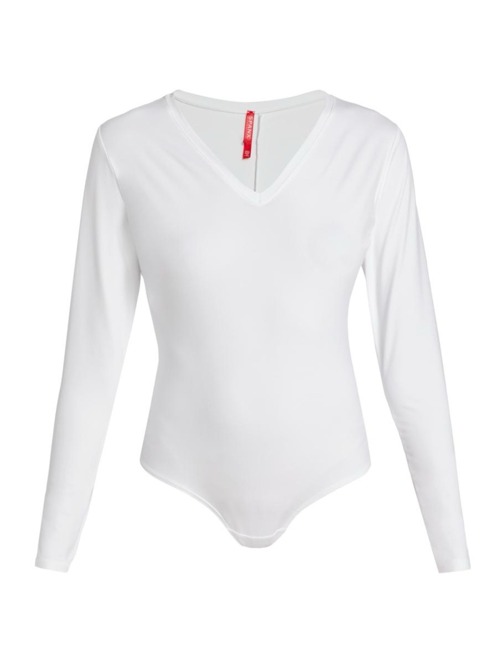SPANX Cream Long-Sleeve V-Neck Bodysuit